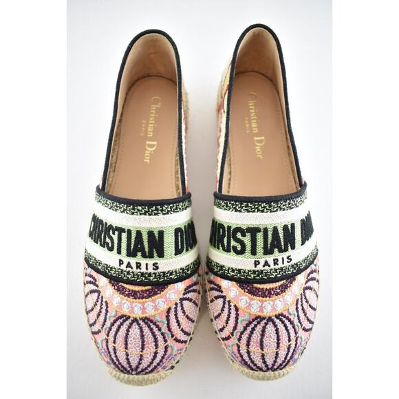 Dior Granville In Lights Pink Black Cotton Logo Embroidered Espadrille Flat 38 - Picture 7 of 10